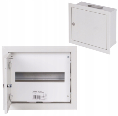 Kuti shpërndarëse elektrike flush mounted, 1x12 module, metalike, e bardhë