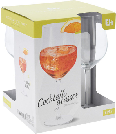 Set gotash EH Excellent Houseware 94521, 600 ml, xhami transparent, 4 copë