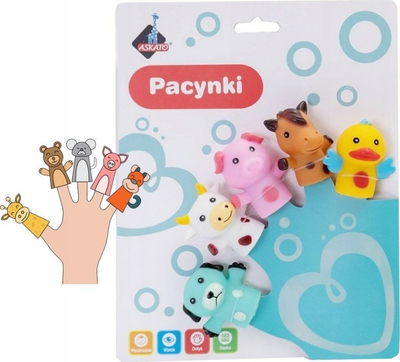 Сет кукли за прсти Аскато Животни, 5 парчиња, 6 см, повеќебојни
