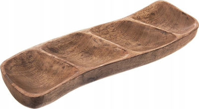 Pjatë druri për snacks MANGO, 35x11 cm, e ndarë në 4 seksione, ngjyrë natyrale