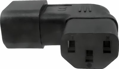 Adapter rryme DINIC C13 në C14, kënd 90° horizontal majtas, i zi