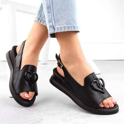 Женски сандали Filippo DS6069, кожа, со wedge потпетица, црни