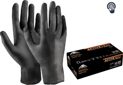 Doreza nitrili njëpërdorimshme Active Gear M, pa pudër, 100 copë, të zeza