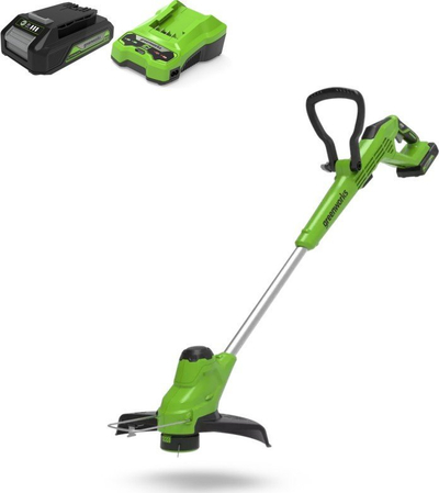 Trimer bari Greenworks G24LT28, 28cm, 24V me bateri 2Ah, jeshil