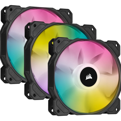 Set me ventilatorë CORSAIR iCUE SP120 RGB ELITE, 120mm, PWM, 1500 RPM, ngjyrë e zezë