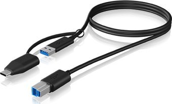 Kabllo USB ICY BOX IB-CB032, USB-A me USB-B me adaptor USB-C, 1 m, USB 3.2 Gen 1, e zezë