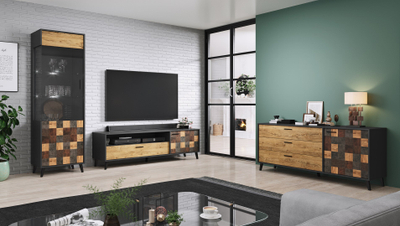 Vitrinë Cama SOUL 1D, 192x60x45 cm, anthracite, këmbë dhe detaje të zeza