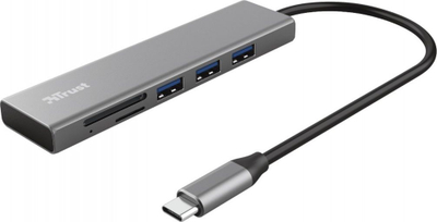 USB-C хаб со читач за картички Труст Халикс, 3 УСБ 3.2 порти, сив