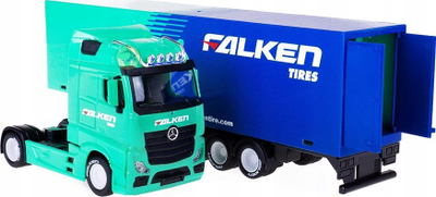 Kamion lodër Bburago Mercedes Benz Actros Gigaspace Falken Trailer, diecast, shkalla 1:43, jeshile blu