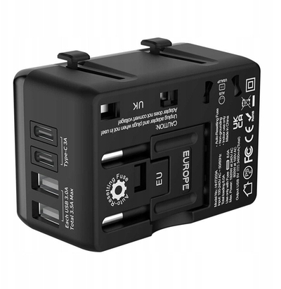 Adaptër udhëtimi BlitzWolf BW-TA1, 4 në 1, 2x USB USB‑C PD 20W, i zi