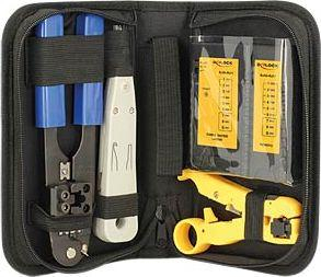 Set veglash rrjeti Delock 86105, tester RJ45 RJ12, çantë për ta mbajt, i zi