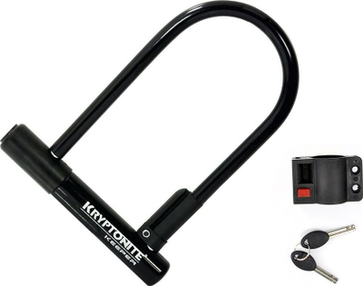 Dry biçiklete Kryptonite Krypt Keeper U Lock, hark çeliku 12mm, me mbajtës kornize, ngjyrë e zezë