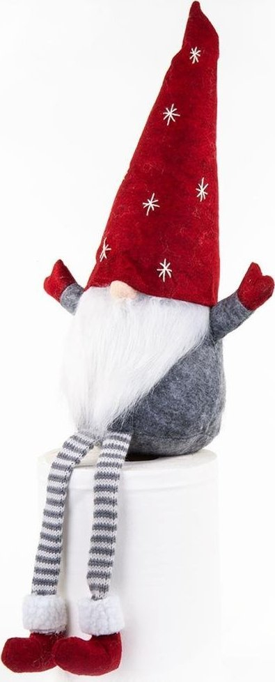 Figurë zbukuruese Krishtlindjesh Saska Christmas Gnome, 50cm, për ulje, gri me të kuqe