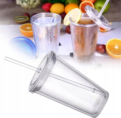 Gotë plastike MiiR Everywhere Straw Tumbler, 470ml, me kapak dhe pipëz, transparente