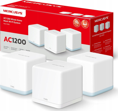 Sistem Mesh Wi‑Fi Mercusys Halo H1200G, AC1200, 2‑copsh, i bardhë