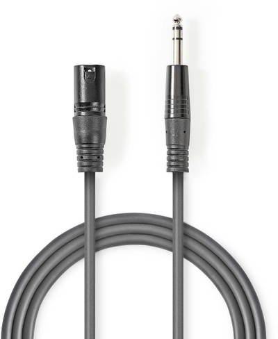 Аудио кабел Nedis Balanced, XLR 3-пин машки во 6.35 mm машки, 5 m, сив