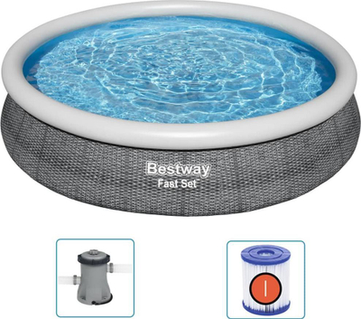 Pishinë Bestway Fast Set, rrethore 366x76 cm, me pompë filtri, gri