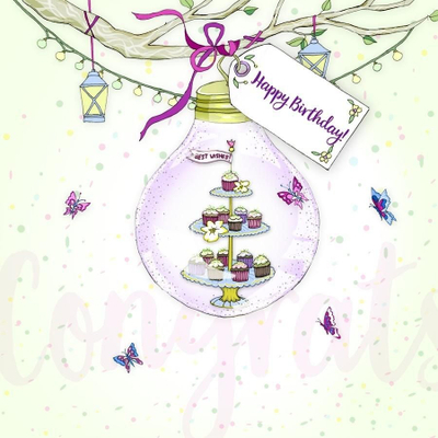 Честитка Clear Creations Swarovski CL2805, дизајн торта за роденден, бела