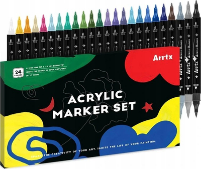 Set markerash akrilik Arrtx LC303304, 24 ngjyra, dy maja
