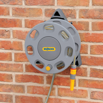 Bobinë muri për zorren e ujit Hozelock Compact, 15m 12.5mm, mban deri 30m, gri
