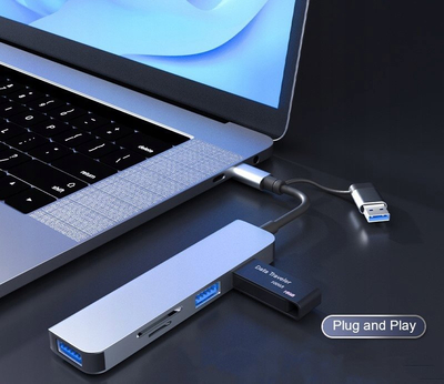HUB USB Bounn 5w2, USB Type C, USB 3.0, USB 2.0, SD TF, gri