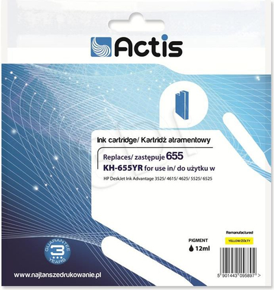 Ngjyrë printeri Actis KH-655YR HP No. 655 CZ112AE, e verdhë