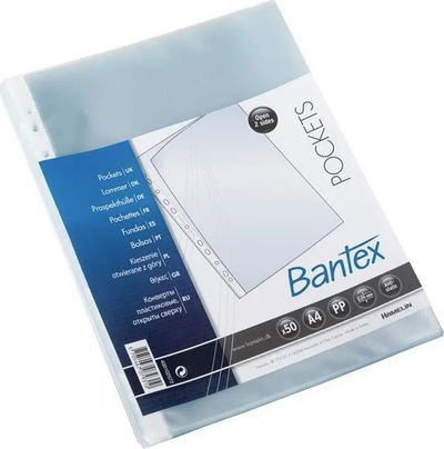 Џебови за документи Bantex A4, 0.09 mm, сет 50 парчиња, проѕирни