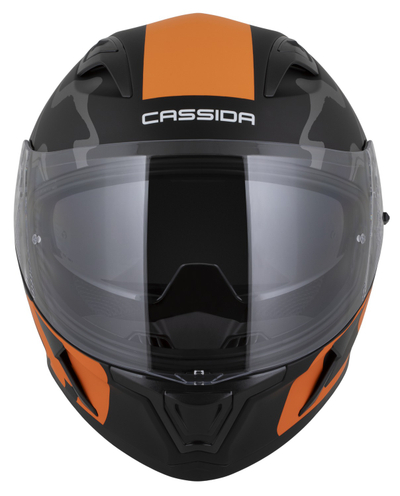 Helmetë moto CASSIDA Orbit Multivers 2026, integrale, black matte portokalli gri bardhë