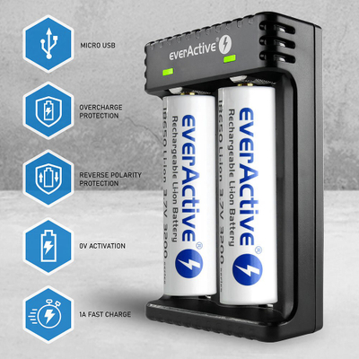 Karikues baterish EverActive LC-200, Li-ion 3.7V, 2 slote, i zi