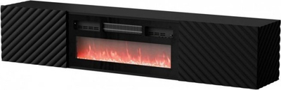 Komodë TV Chest Bed Meble Lara, 183x35x37 cm, me kamin dekorativ, e zezë mat