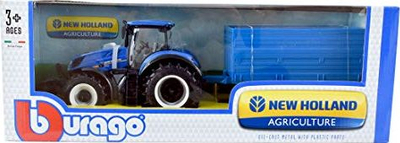 Играчка трактор Bburago New Holland T7040, размер 1:32, со приколка, сина