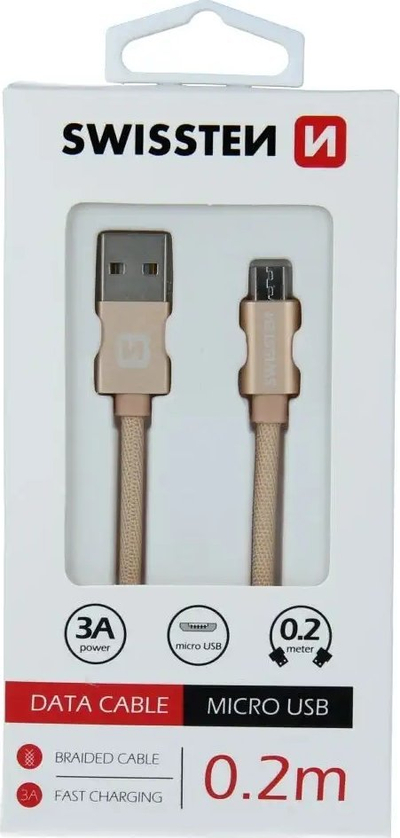Kabllo për të dhëna Swissten USB A në micro USB, 0.2 m, 3A, tekstil, e kuqe