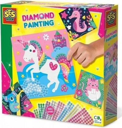 Set kreativ për pikturim me diamante SES Creative 14701 Happy Animals, për fëmijë