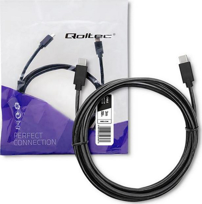 Kabllo USB Qoltec 52348, Type C në Type C, 3m, e zezë