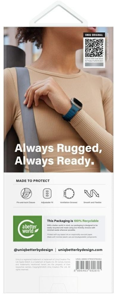 Каишка UNIQ Stride De Rubber за Apple Watch, 49/46/45/44 mm, FKM гума, Storm