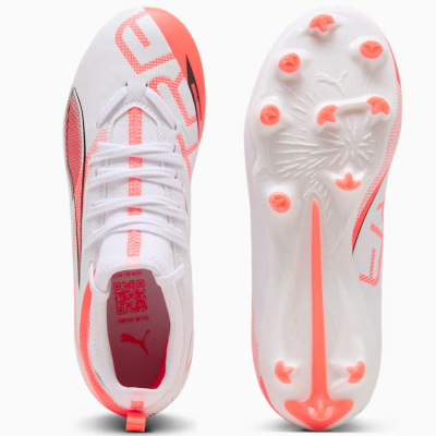 Копачки за фудбал Puma Ultra 5 Match Jr FG MG, природен и вештачки терен, бели