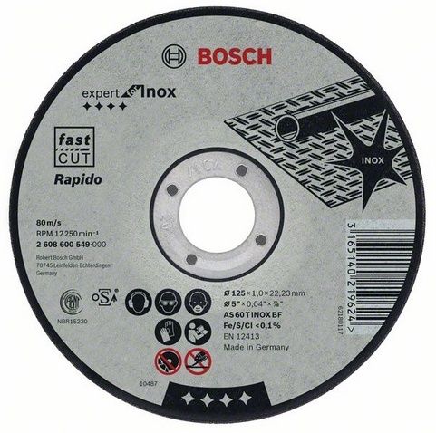 Disk për prerjen e çelikut Bosch Rapido 2 608 600 710, 180x22x1.6mm, i zi