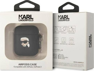 Kallëp për kufje Karl Lagerfeld KLA2RUNIKK, për Apple AirPods 1/2, silikon, i zi