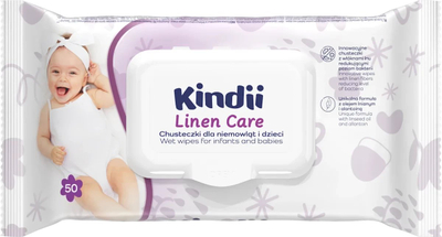 Влажни марамчиња за бебиња Kindii Linen Care 63080, за чувствителна кожа, со ленени влакна