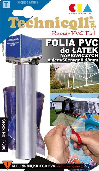 Сет за поправка PVC Техничкил Т-300, лист 8.4cm x 50cm, полиуретански лепак, проѕирен