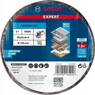 Disk abraziv Bosch Expert N880, 125mm, granulë mesatare, 5 copë