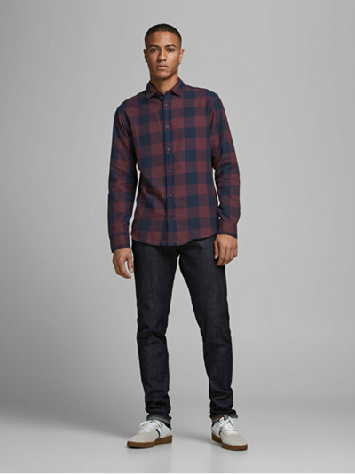 Këmishë Jack&Jones JJEGINGHAM Slim Fit, e kuqe e errët