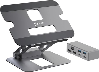 Qëndrim laptopi J5create JTS427 me USB-C docking, HDMI 4K, ngjyrë gri