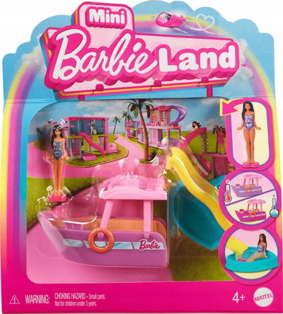Set lodër Barbie Mini BarbieLand HYF41, kukull 1.5\", varkë me rrëshqitëse dhe pishinë, shumëngjyrëshe