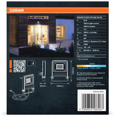 Reflektor LED Osram Endura Flood PC, 20W, 1800 lumen, i bardhë e ftohtë 4000K