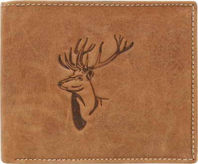 Portofol burrash Animals World N992L CHM DEER, lëkurë nubuck, RFID, kognak