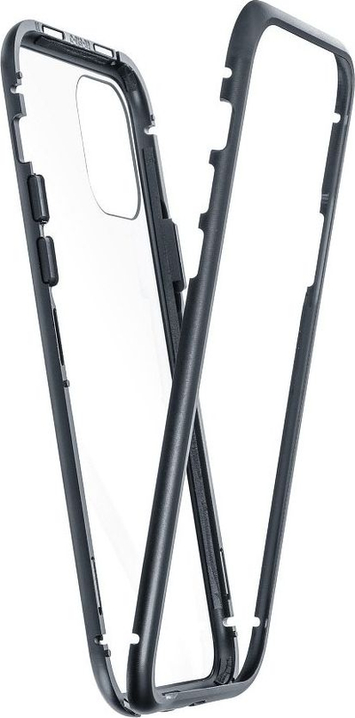 Maskë magnetike për telefon iPhone 11 Pro Max, xham i temperu, kornizë alumini, e zezë