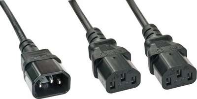Kabllo ndarëse rryme Lindy 1m, IEC C14 në 2x IEC C13, e zezë
