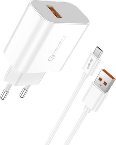 Karikues muri FONENG EU46, 18W QC3.0, 1xUSB me kabllo Micro USB, i bardhë
