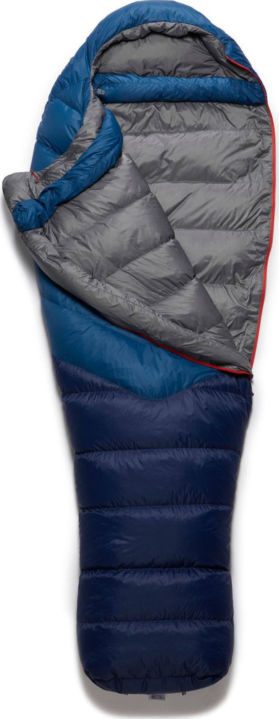 Thes gjumi Rab Alpine 400, 650 cuin, hapje nga e majta, blu